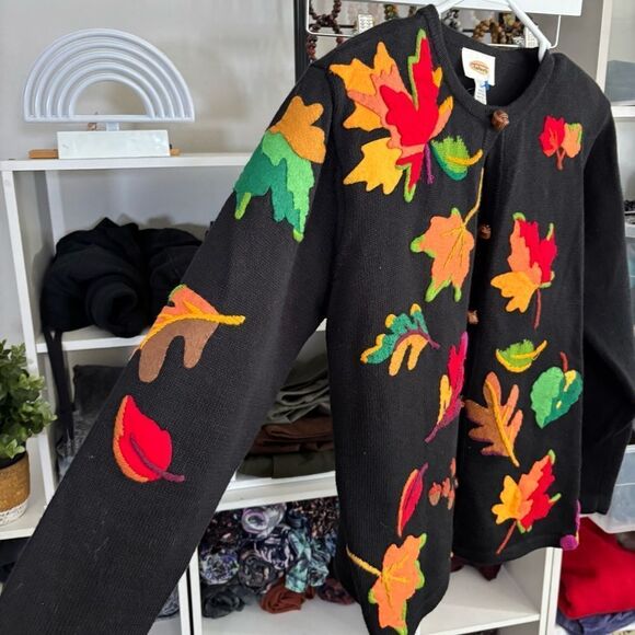 Colorful Leaf Embroidered Cardigan vintage Talbots women’s small novelty - Picture 4 of 6